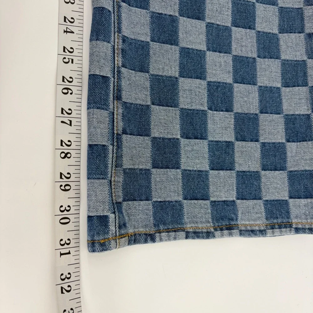 Forever 21 Womens 28 Blue Checkerboard Straight Leg High Rise‎ Denim Jeans